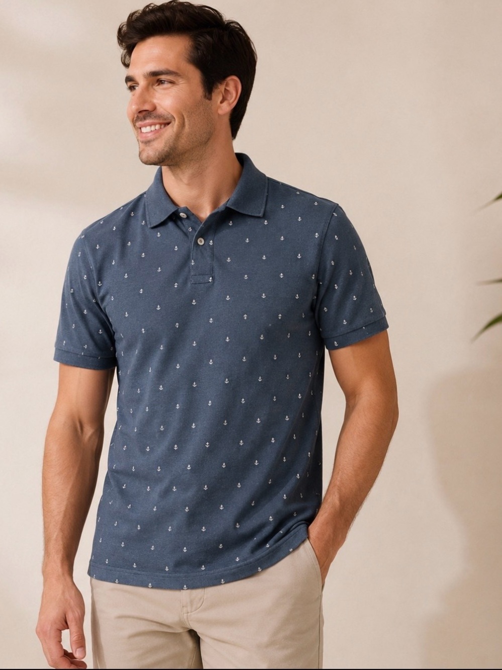 Old Navy Blue Polo with White Anchor Print